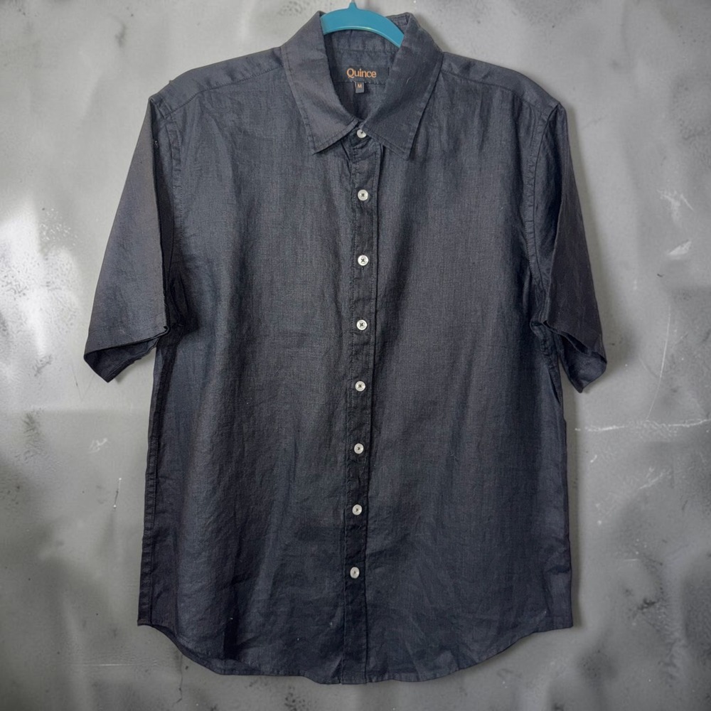 Quince Mens 100% European Linen Short Sleeve Shirt Black M LB27856-CMA01-4866